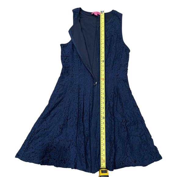 Betsey Johnson Fit & Flare Dress Size 6 Navy Blue Sleeveless Front Zip Zipper - Picture 6 of 8
